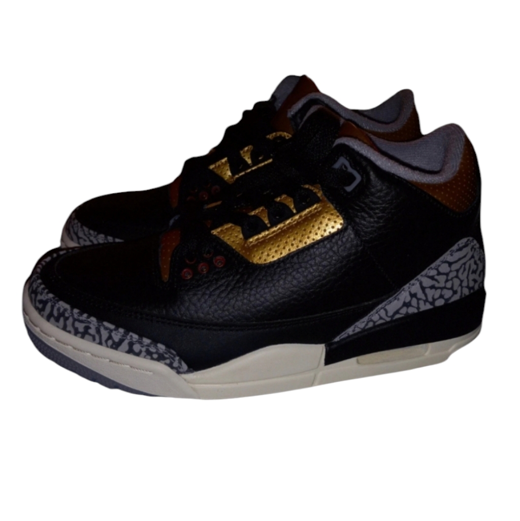 Womens Air Jordan 3 Retro Black, Fire Red, Metallic Gold Size 6.5